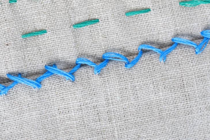 catchstitch with blue thread