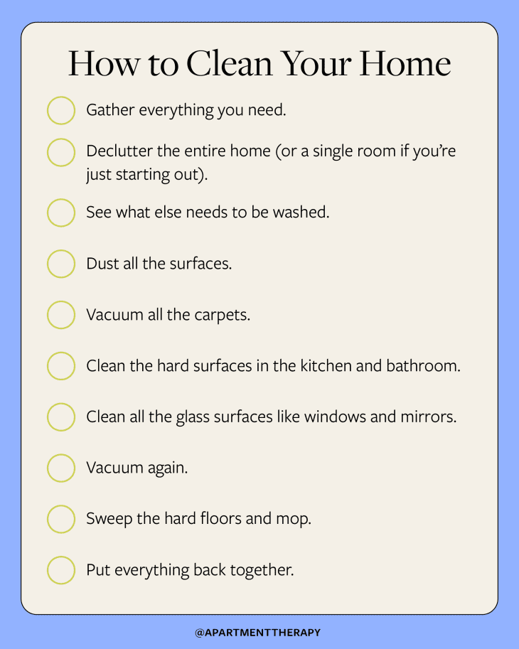 checklist with 10 steps to cleaning your home