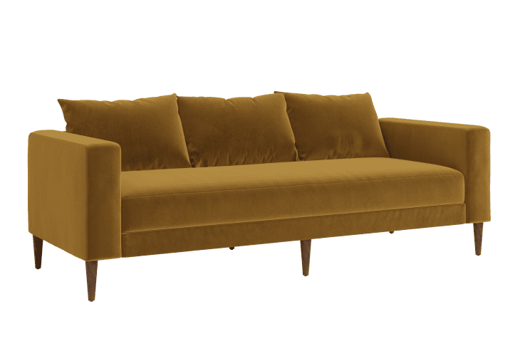 Sabai Essential Recycled Velvet Sofa in Mustard on white background