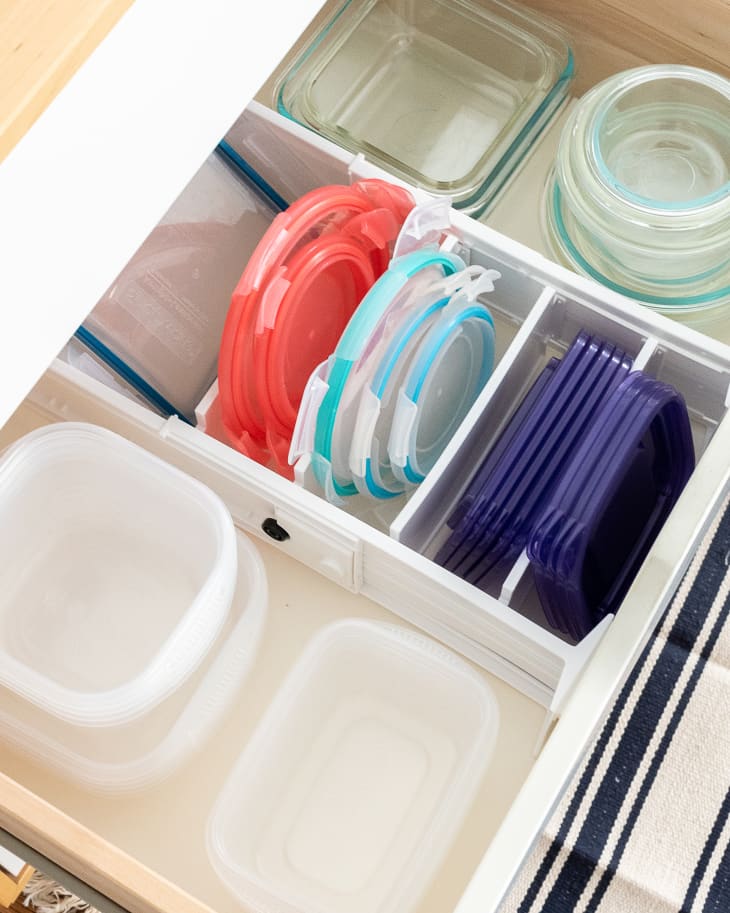 Draw dividers used to organize containers and lids