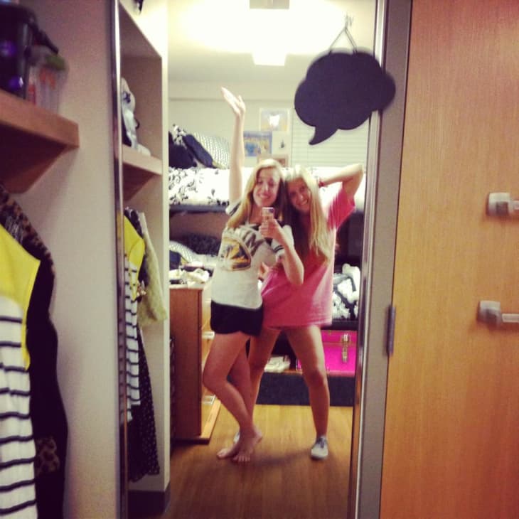 Our first cringe-worthy mirror pic on our first night in the dorm.