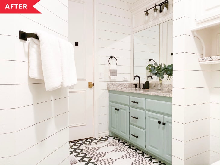 Before And After Diy Redo Of A 1990s Bathroom Featuring Patterned