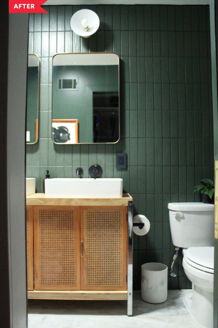 Bold Green Bathroom Makeover: Modern Redo of Dated Space