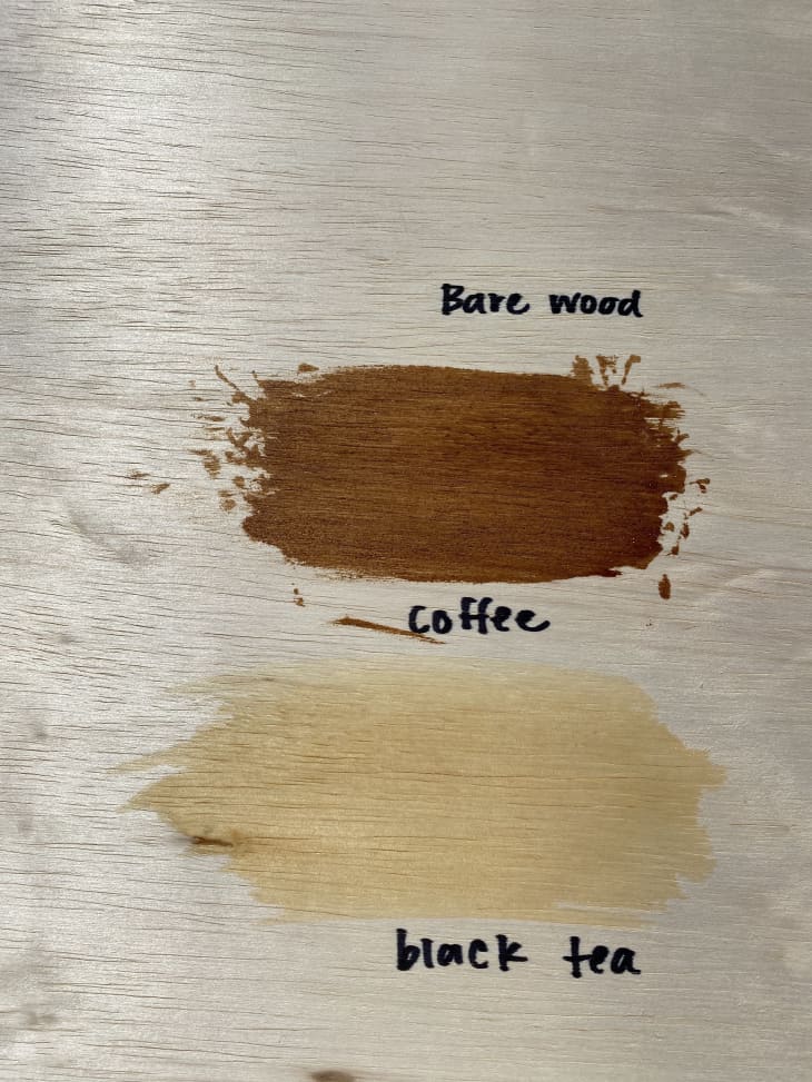 Coffee stain and black tea stain on wood panel