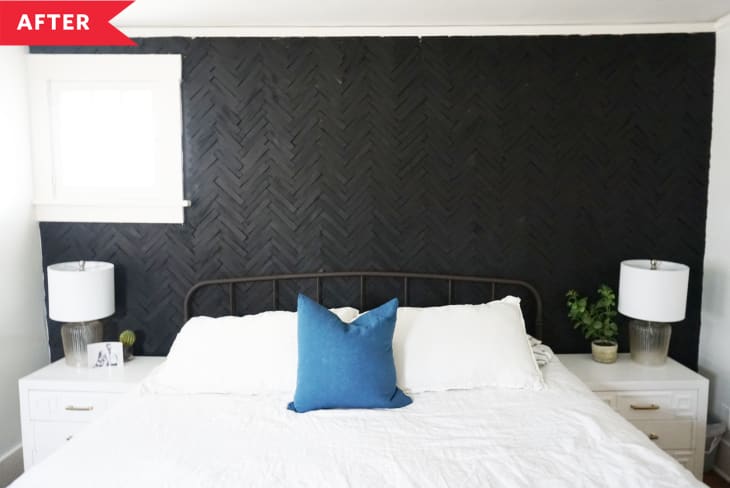After: Black accent wall with chevron texture