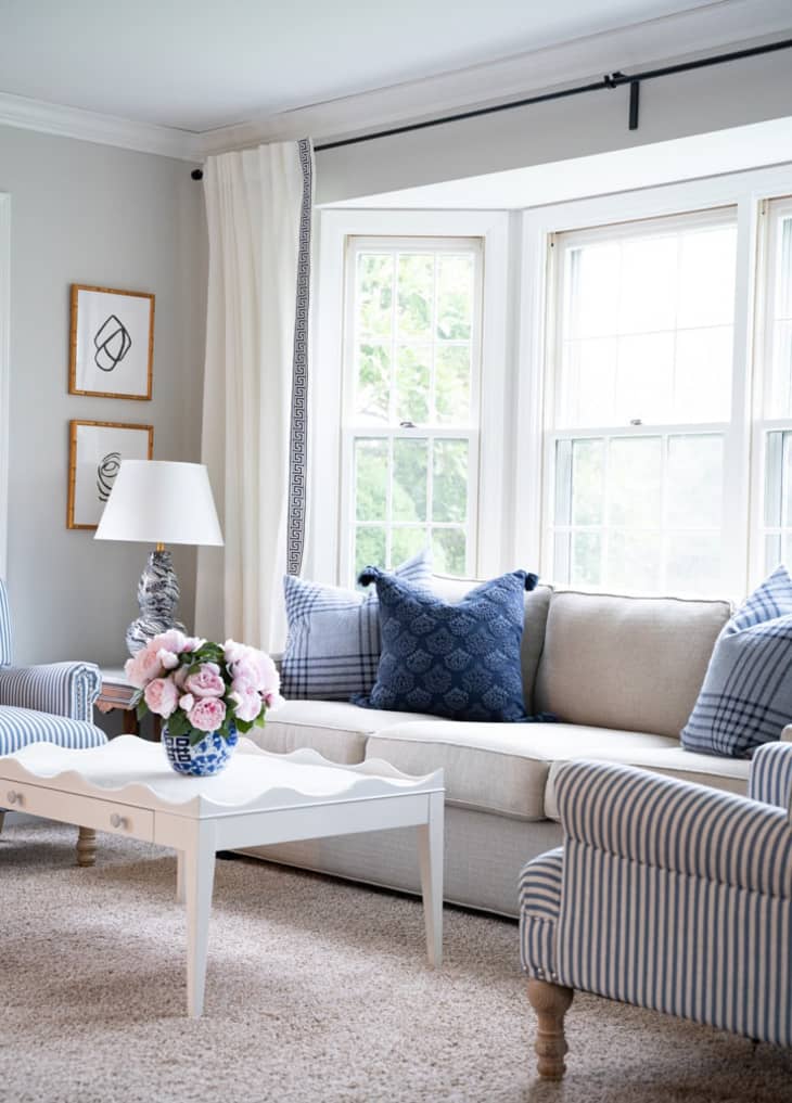 Curtains with Greek key trim detail