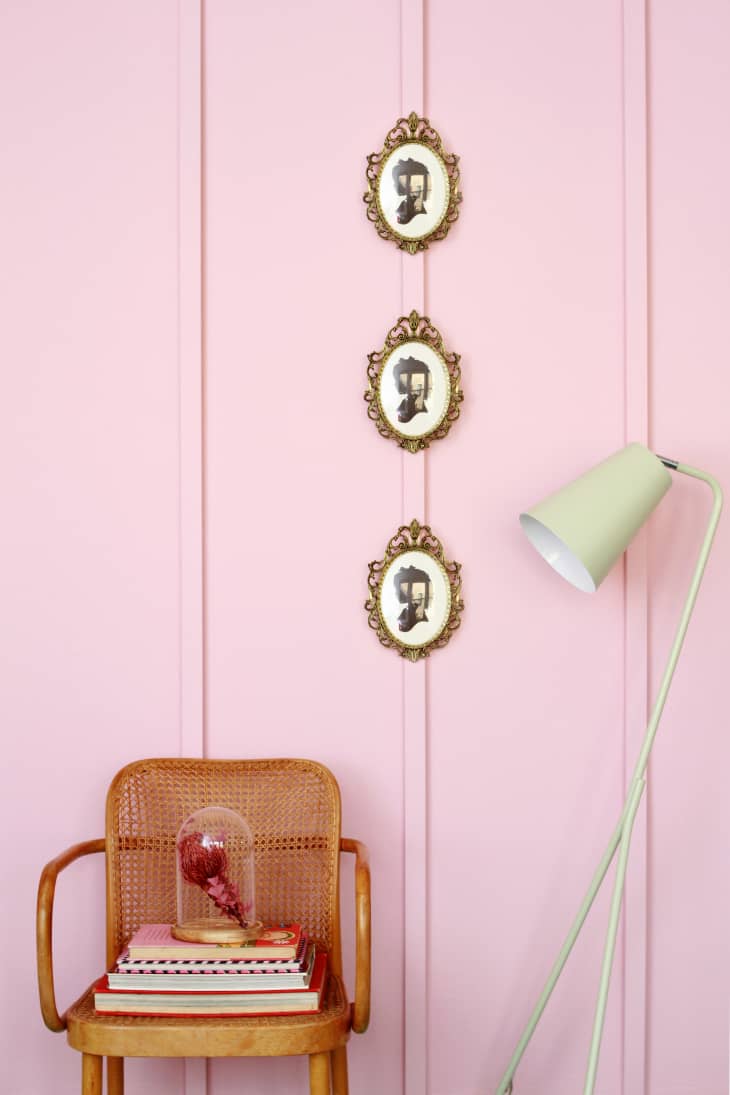 Pink board-and-batten wall