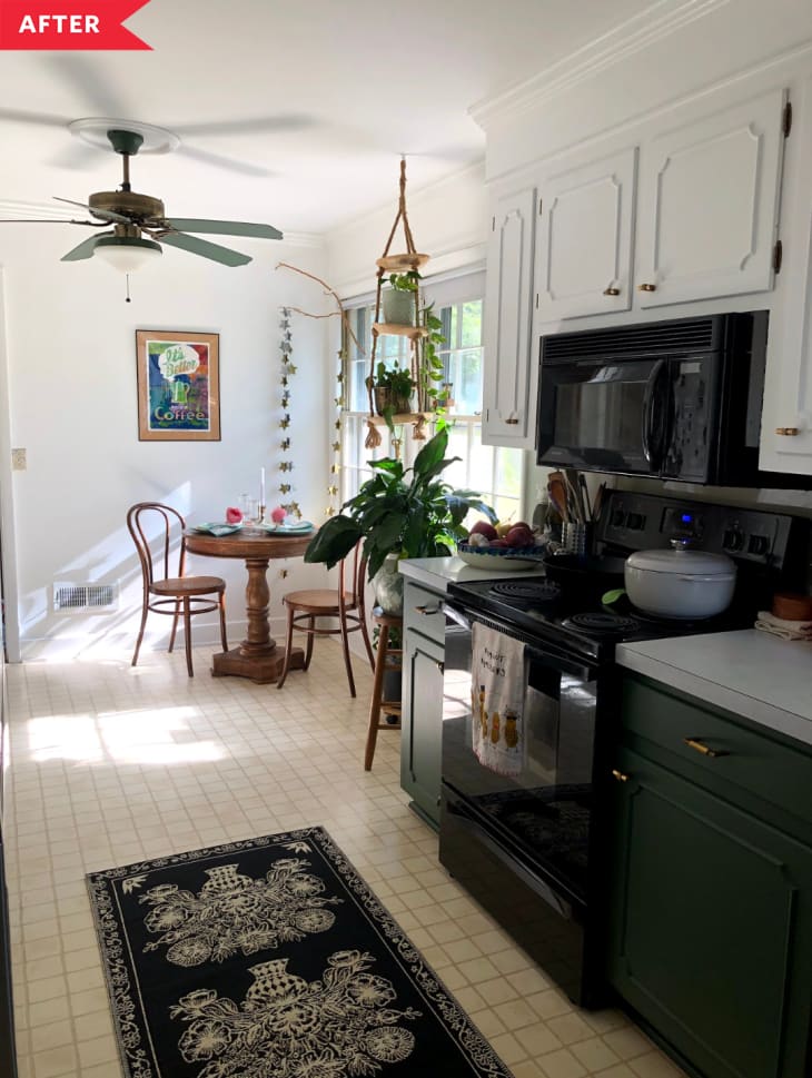 After: green and white kitchen with breakfast nook