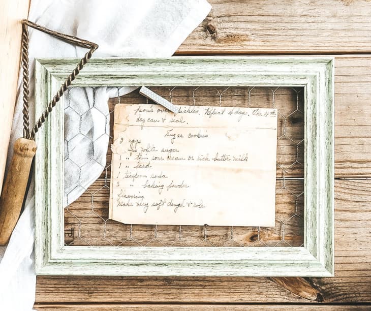 framed hand-written recipe
