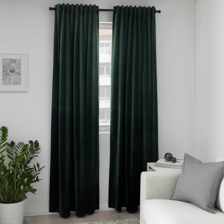 IKEA Sanela room-darkening curtains in green velvet