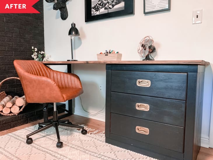 After: black desk with leather desk chair