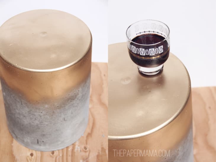 DIY concrete stool with gold-painted top