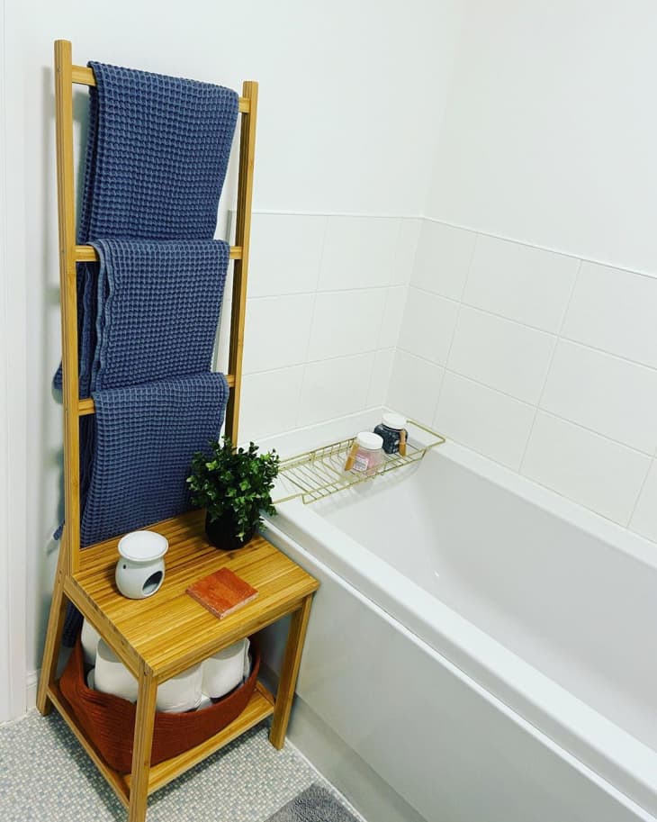 IKEA chair used as towel storage
