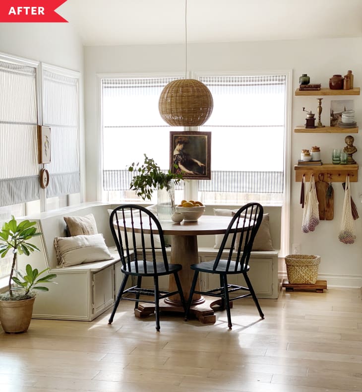 After: Farmhouse-style breakfast nook with built-in bench