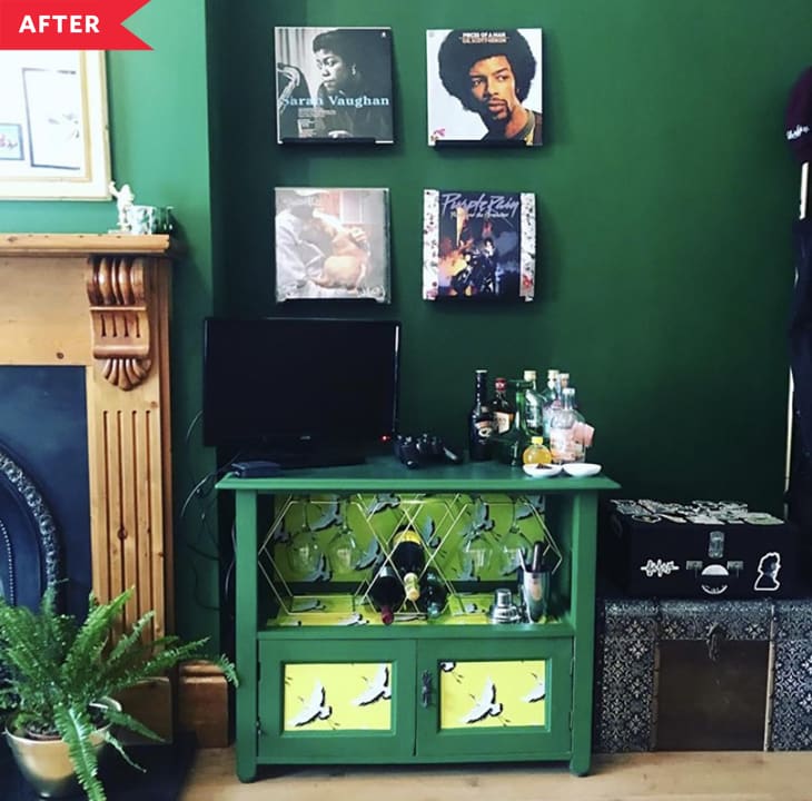 After: Green bar with crane-print vinyl accents