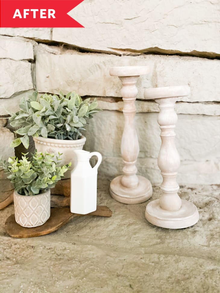 After: Candle holders styled with plants
