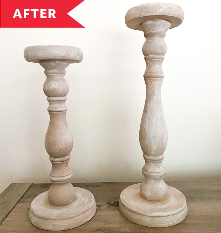 After: Whitewashed wood candle holders