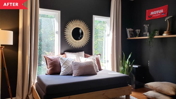 After: Black painted office with daybed