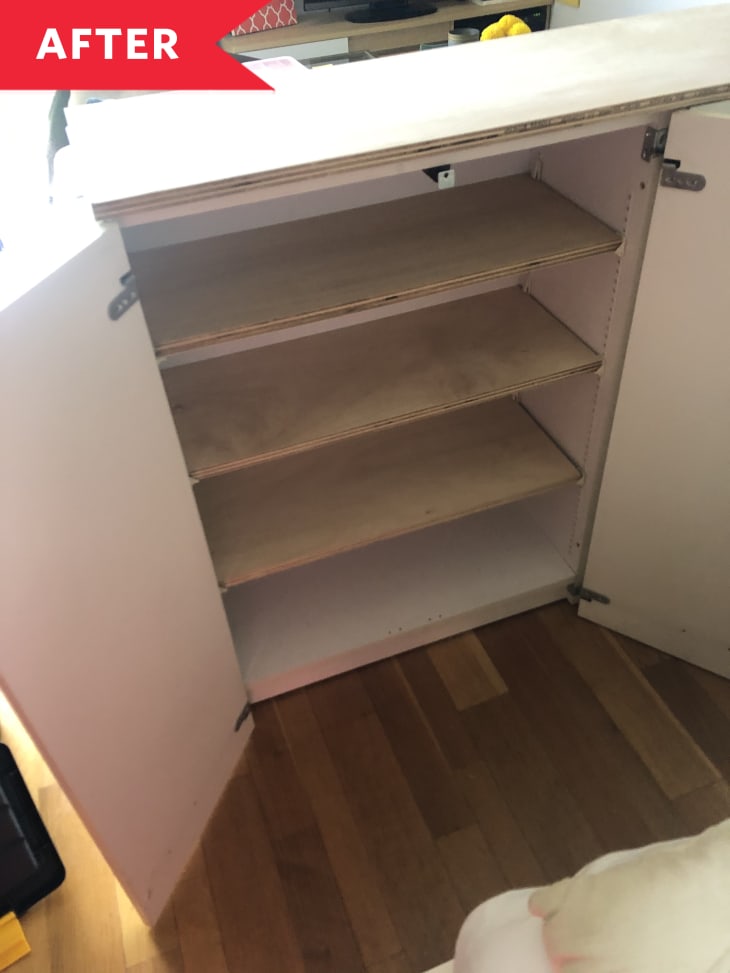 After: Inside of cabinet with three shelves