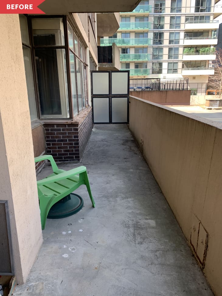 Before: empty patio with one chair