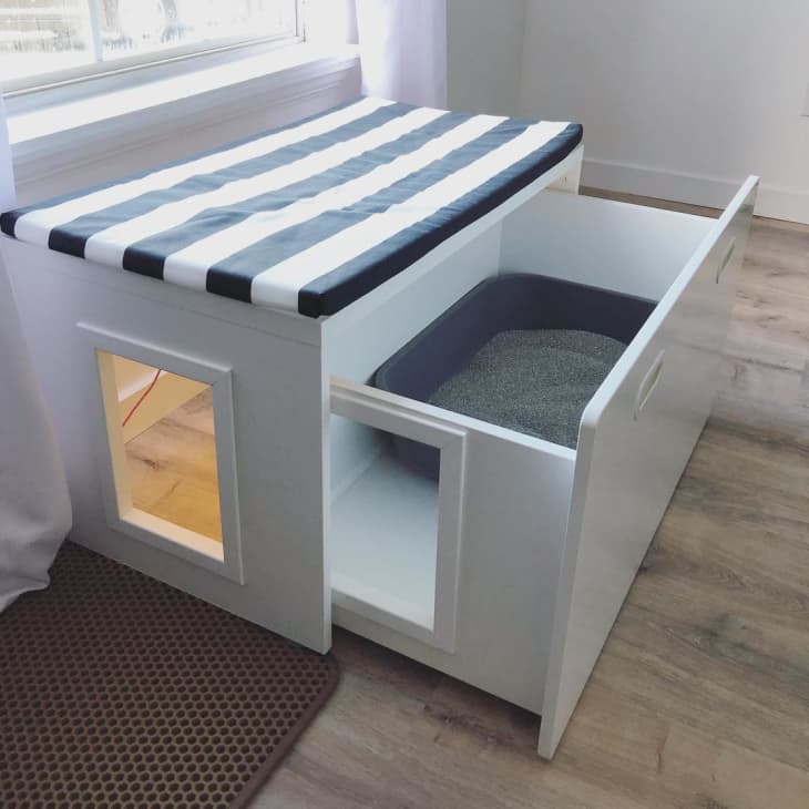 modified toy box with pull-out litter box inside