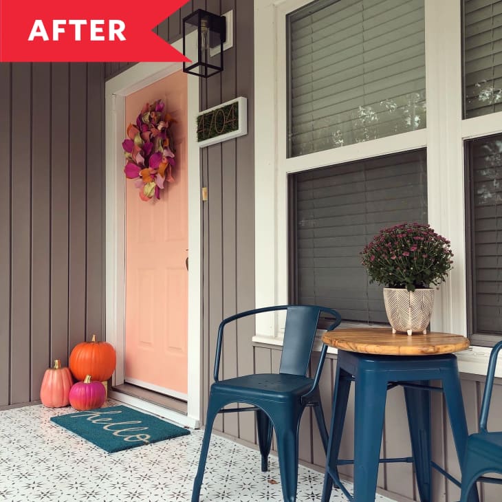After: Porch stylized with shades of pink and teal