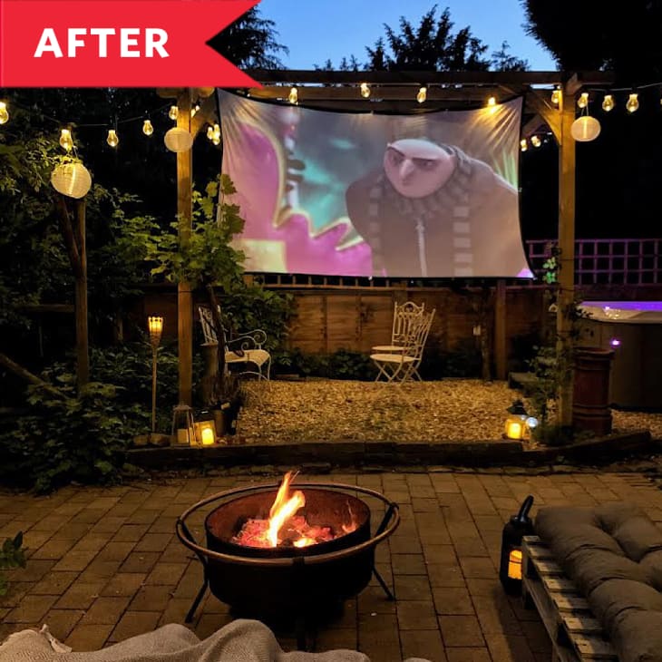 After: Patio with fire pit and screen for projecting movies