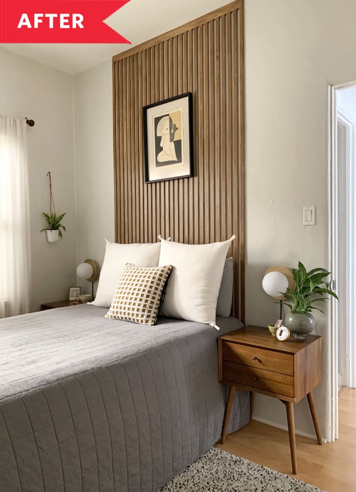Diy Slatted Wall Faux Headboard Apartment Therapy