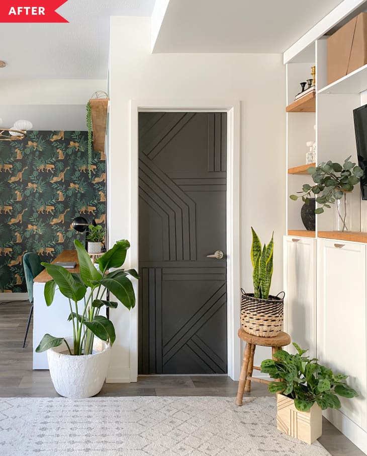 After: Gray door with geometric designs