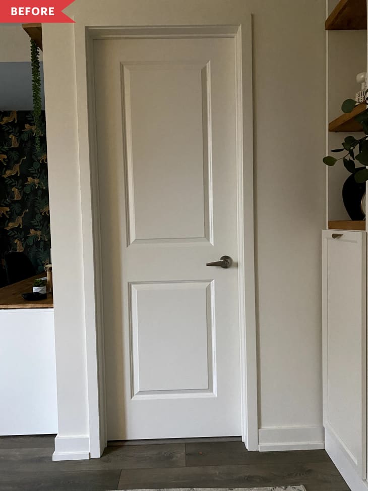 Before: Plain white door on a white wall