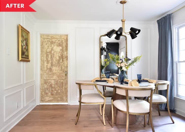 After: High-end dining room with gold door