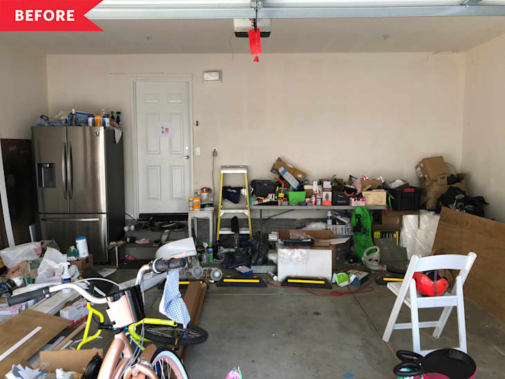 Before: cluttered garage space