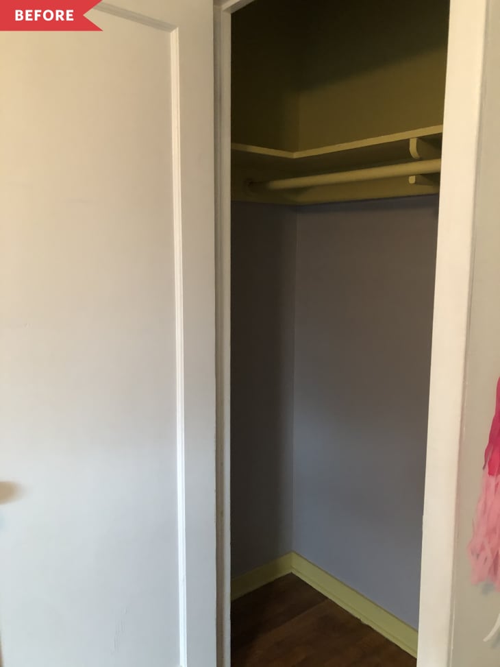 Before: small closet with yellow and gray paint job