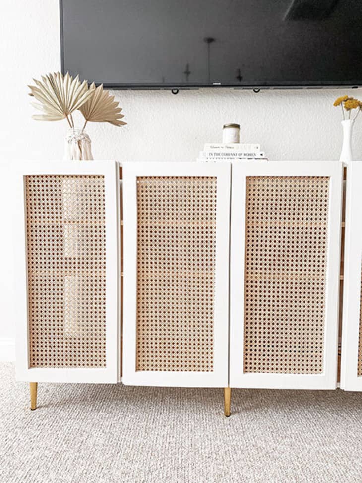 Credenza made of IVAR cabinets with caned doors