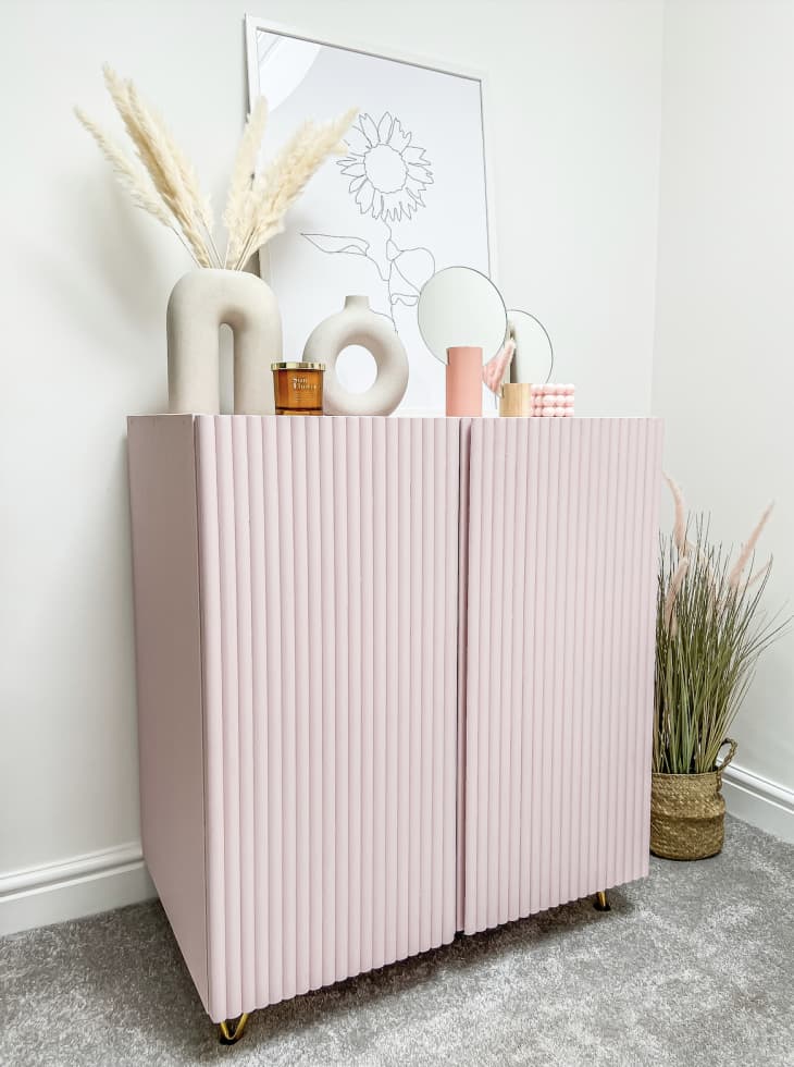 IKEA IVAR cabinet with fluted wood details, painted pink