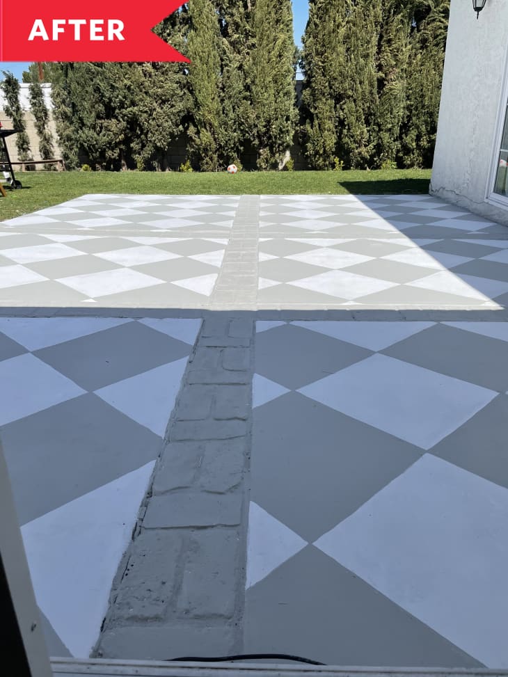 After: Painted checkerboard patio
