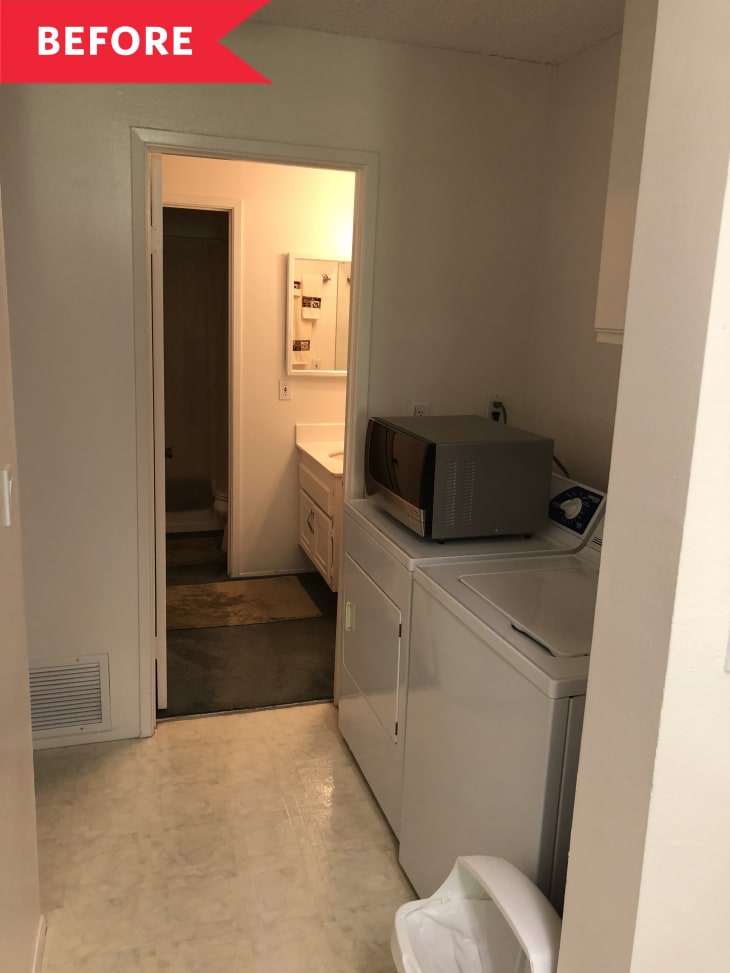 Before: Laundry room with 1999 Hotpoint washer and dryer