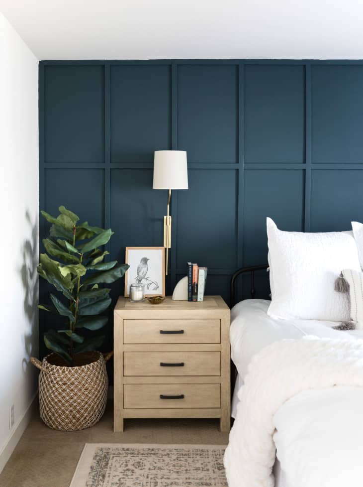 Bedroom with blue accent wall
