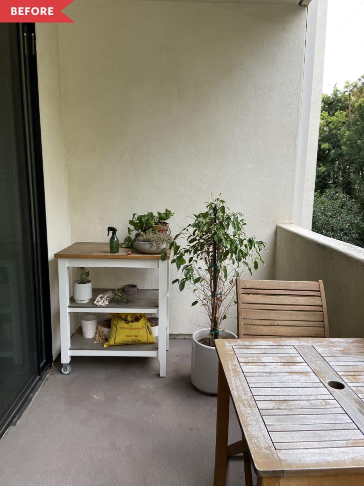 Before: Plain balcony with minimal decor