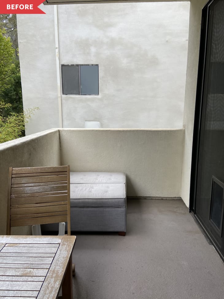 Before: Plain balcony with minimal decor