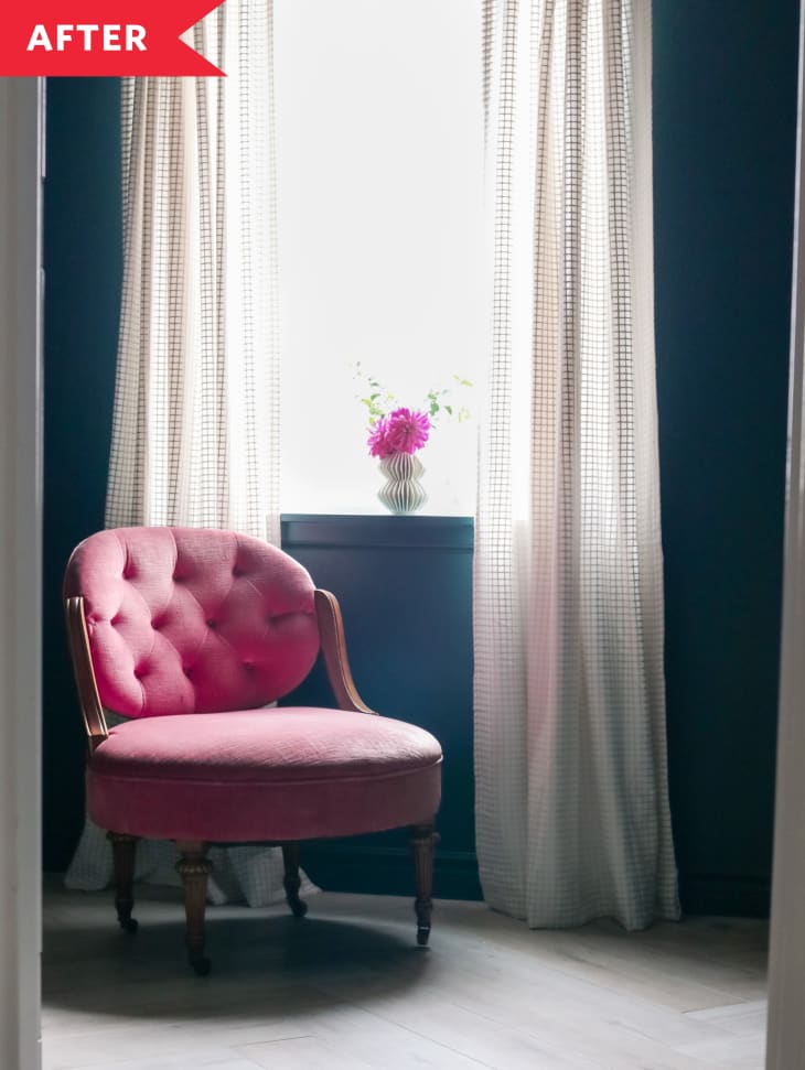 chair in front of curtains