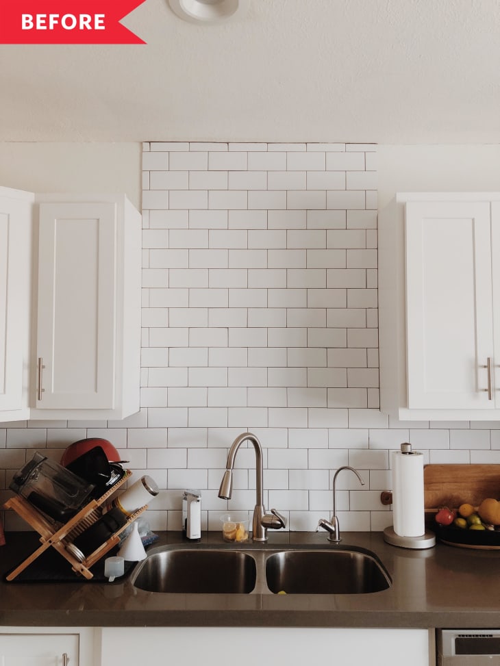 White subway tile kitchen backsplash