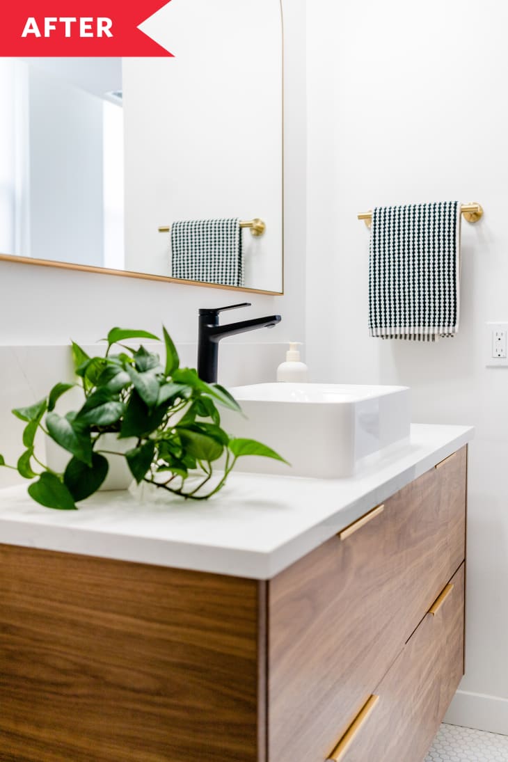 bathroom after renovation wood vanity