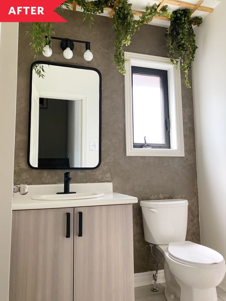 black bathroom mirror grey vanity