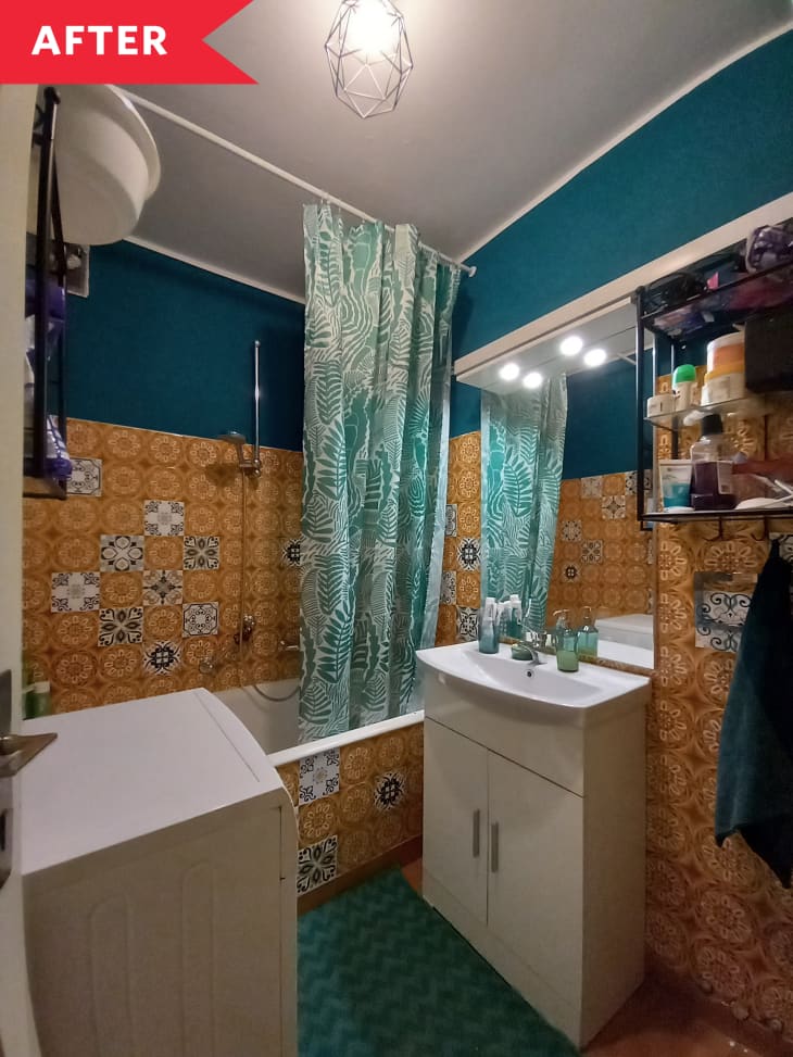 bathroom after renovation blue walls