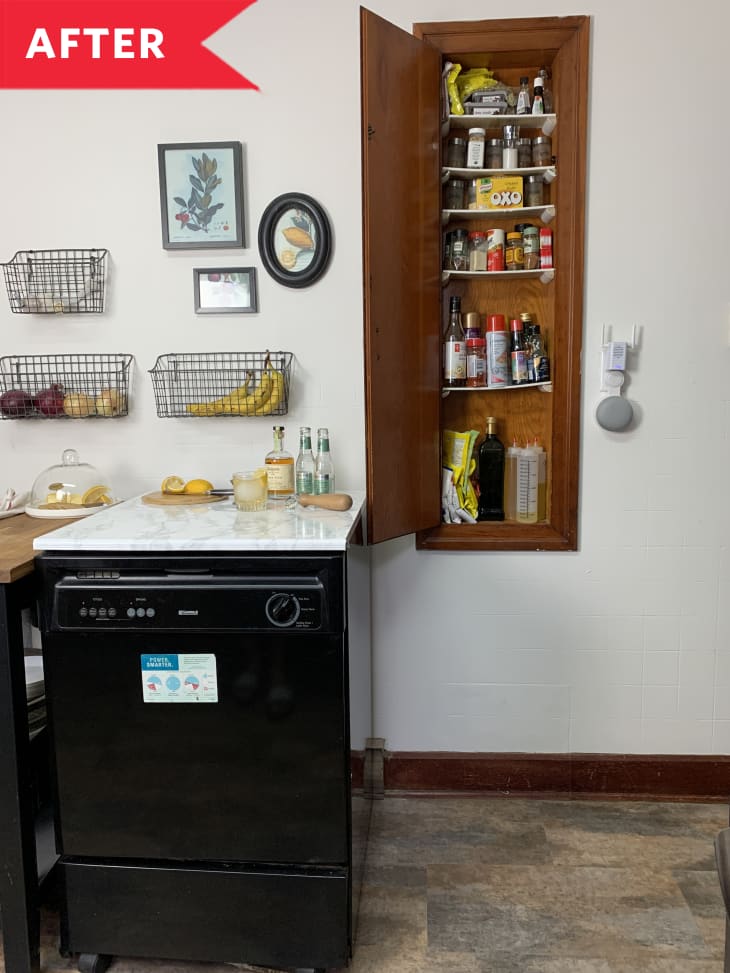 AfteR: In-wall pantry next to portable dishwasher
