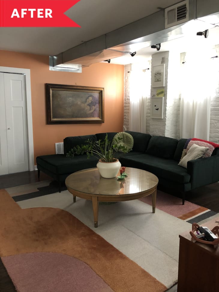 After: Living room with orange walls