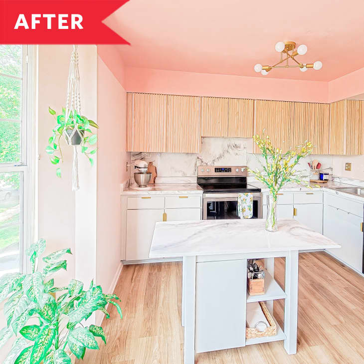 After: Kitchen with pink walls