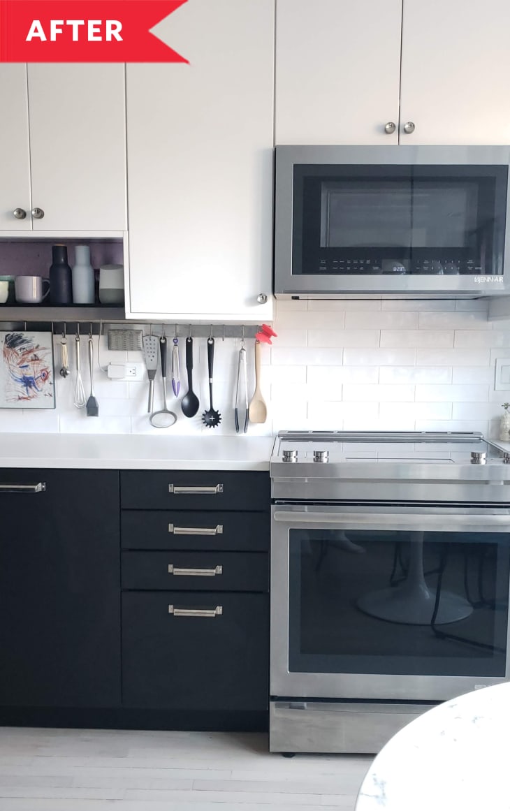 After: Organized black and white kitchen