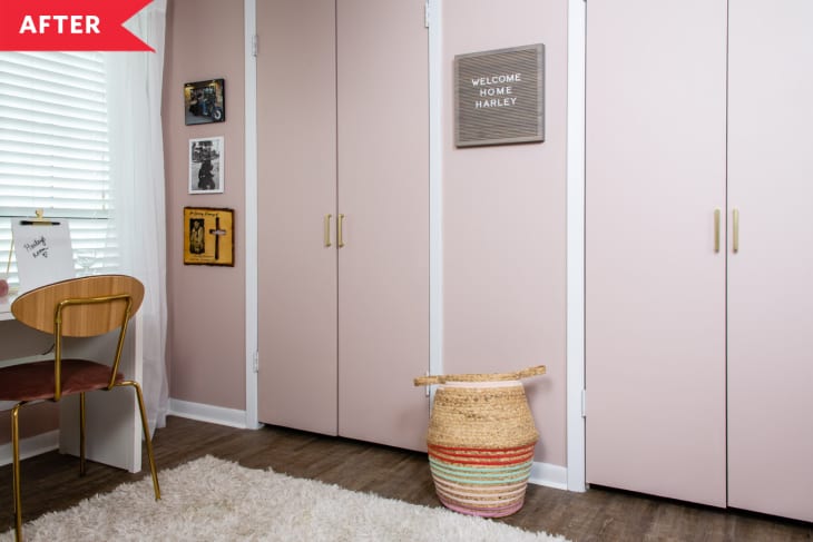 After: Closet doors painted pink
